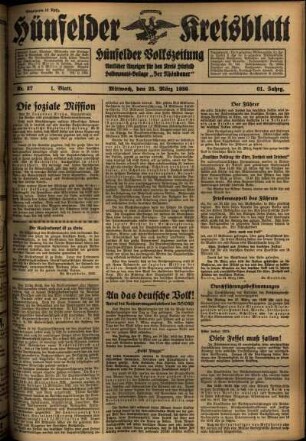 Erste Ausgabe vom Mittwoch, den 25. März 1936.