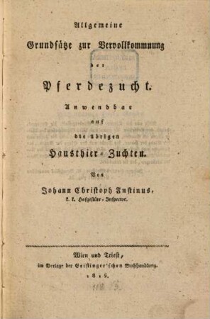 Allgemeine Grundsätze zur Vervollkommnung der Pferdezucht