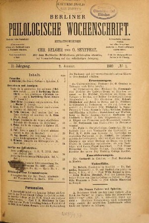 Berliner philologische Wochenschrift, 12. 1892 (1893)