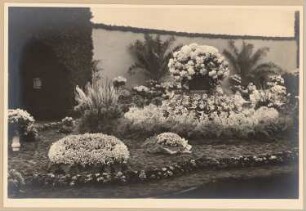 Fotoalbum: Ausstellungsgarten Jubiläums-Gartenbau-Ausstellung 1926, Dresden: Blumenarrangement in einer Ausstellungshalle