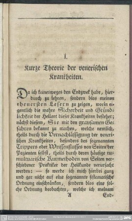 I. Kurze Theorie der venerischen Krankheiten