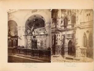 Dom, Lübeck / Dom, Regensburg: Ansicht der Grablege Lente in der Marienkirche in Lübeck mit den Skulpturen von Thomas Quellinus, Ansicht des Westportals des Regensburger Domes