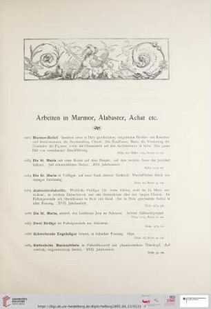 Arbeiten in Marmor, Alabaster, Achat etc. (Nr. 1082 - 1102)