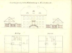 Friedrichsruhe, Försterwohnhaus. B: Grundriss- und Aufrisse mit Nebengebäuden. o.B. S: Pabst (vgl. II/120).