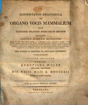 Diss. anat. de organo vocis mammalium