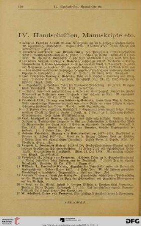 IV. Handschriften, Manuskripte etc. (Nr. 1-330)