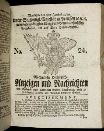 No. 24. Montags, den 8ten Junius 1772.