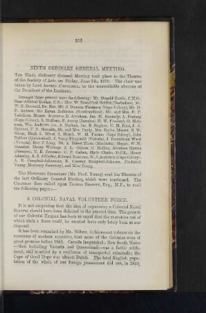 Ordinary General Meeting: A Colonial Naval Volunteer Force. By Thomas Brassey, Esq., M.P.