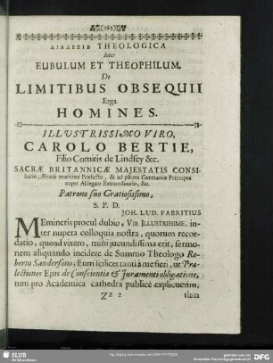 Dialexie [sic] Theologica Inter Eubulum Et Theophilum. De Limitibus Obsequii Erga Homines