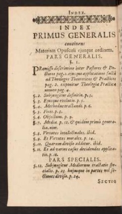 Index Primus Generalis continens Materiam Opusculi ejusque ordinem.