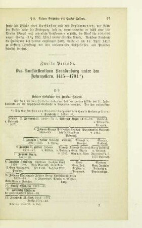 Zweite Periode. Das Kurfürstenthum Brandenburg unter den Hohenzollern, 1415 - 1701