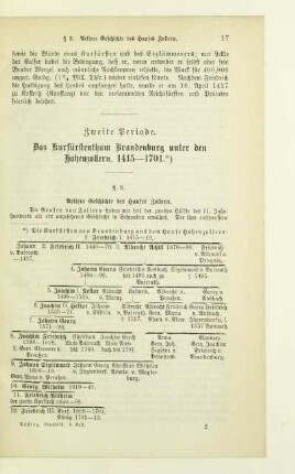 Zweite Periode. Das Kurfürstenthum Brandenburg unter den Hohenzollern, 1415 - 1701