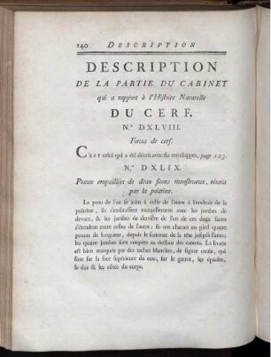 Description De La Partie Du Cabinet qui a rapport à l' Histoire Naturelle Du Cerf.