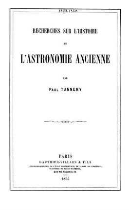 Recherches sur l'histoire de l'astronomie ancienne