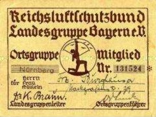 Mitgliedskarte des Reichsluftschutzbundes von F. Burghauser