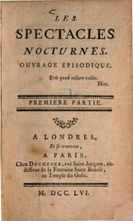 Les Spectacles nocturnes : Ouvrages épisodiques, 1. - 178 S.