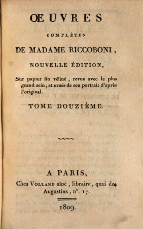 Oeuvres complètes de Madame Riccoboni, 12. Lettres de Mylord Rivers