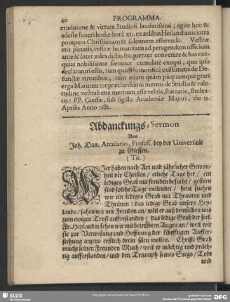 Abdankung : Abdanckungs-Sermon