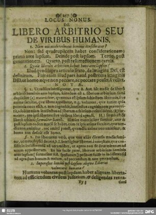 Locus Nonus. De Libero Arbitrio Seu De Viribus Humanis