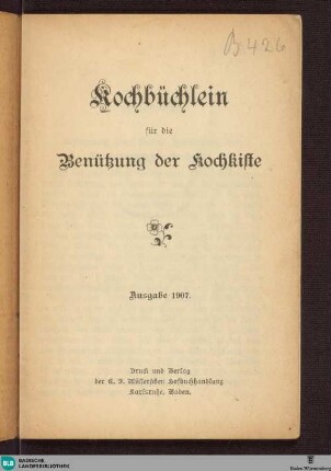 Kochbüchlein für die Benützung der Kochkiste
