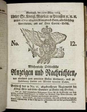 No. 12. Montags, den 21ten März 1768.