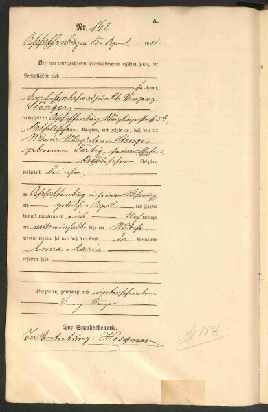 Standesamtsbuch der Stadt Aschaffenburg: Geburten 365/1900 - 184/1901
