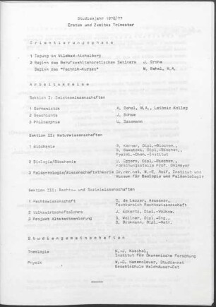 Inhalt "Studienjahr 1976/77 Erstes und Zweites Trimester"