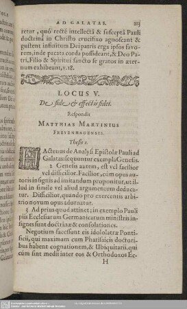 Locus V. De fide & effectis fidei