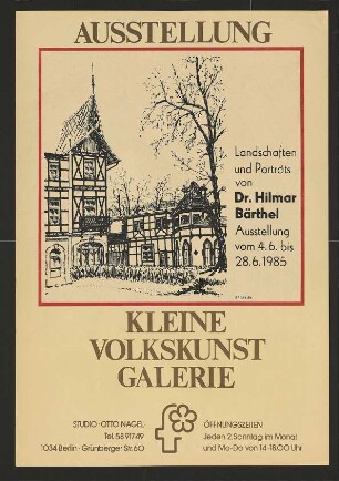 Ausstellungswerbung: "Landschaften und Porträts von Dr. Hilmar Bärthel" von 04.06. bis 28.06.1985