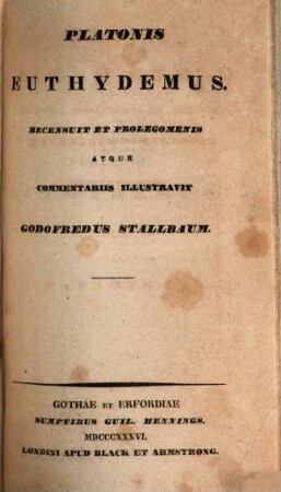 Platonis Opera omnia, Vol. 6, Sect. 1. Euthydemus