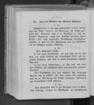 III. Von den Meistern und Meisters Wittwen.