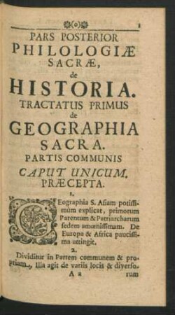 Pars Posterior Philologiae Sacrae, de Historia.