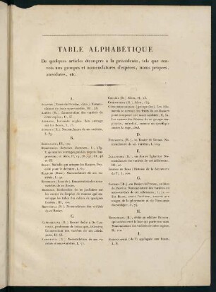 123-125, Table Alphabétique de quelques articles étrangers à la précédente...
