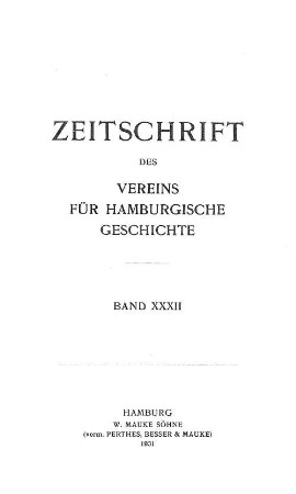 32.1931: Zeitschrift des Vereins für Hamburgische Geschichte