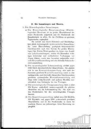 Das Mineralogische Museum und die sonstigen mineralogischen Sammlungen