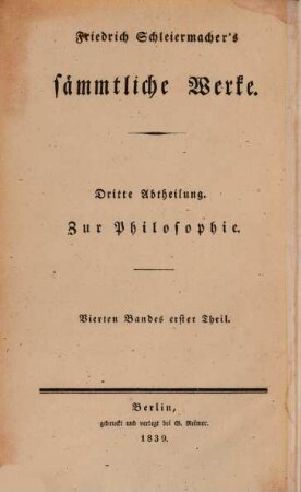 Friedrich Schleiermacher's literarischer Nachlaß, Zur Philosophie. 2,1