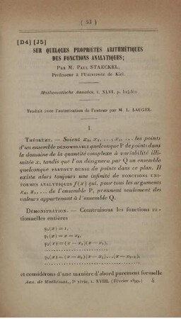 Sur quelques propriétés arithmétiques des fonctions analytiques.