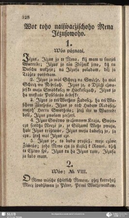 Wot toho naisẇacżischoho Ṁena Jėzusowoho