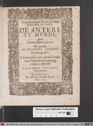 Disputationum Theologicarum Decima Octava. De Interitu Mundi