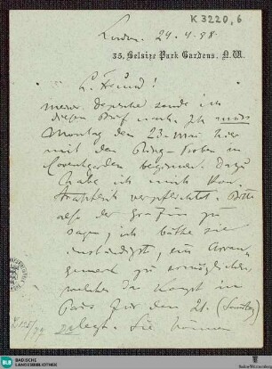 Brief von Felix Mottl an einen Freund vom 24.04.1898 - K 3220, 6