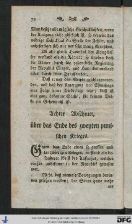 VIII. Abschnitt. Über das Ende des zweyten Punischen Krieges.