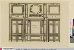 [Nouveaux Livre de Lembris de Revestement a Panneaux.; Entwurf einer Wandverkleidung mit Kassetten, einem Spiegel und zwei Türen]