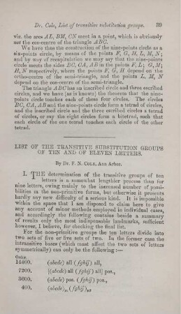 List of the transitive substitution groups of ten and of eleven letters.