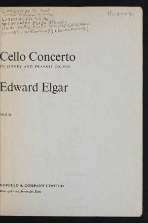 Cello Concerto : opus 85