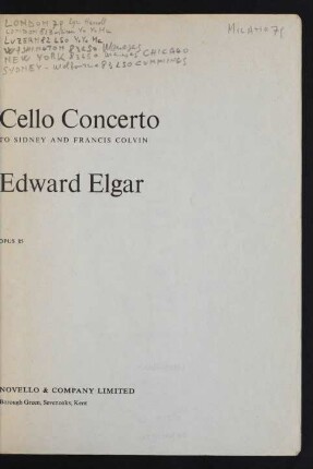 Cello Concerto : opus 85