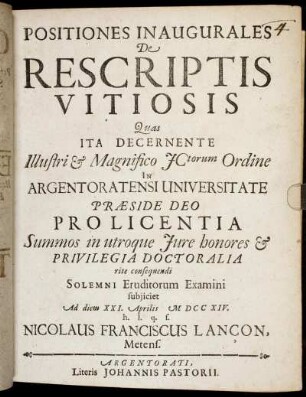 Positiones Inaugurales De Rescriptis Vitiosis