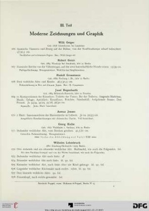III. Teil: Moderne Zeichnungen und Graphik (Nr. 666-695)