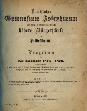 Programm : für das Schuljahr Ostern ... 1875/76