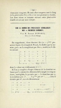 Sur la somme des puissances semblables des n premiers nombres.