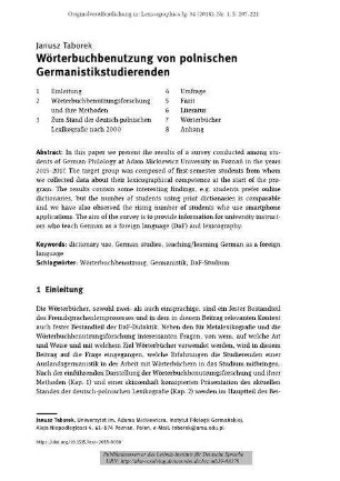 Wörterbuchbenutzung von polnischen Germanistikstudierenden